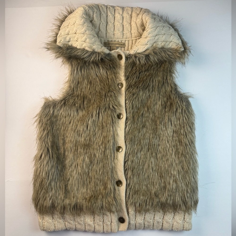 Nine West American jeans faux fur trim alpaca wool blend sweater vest